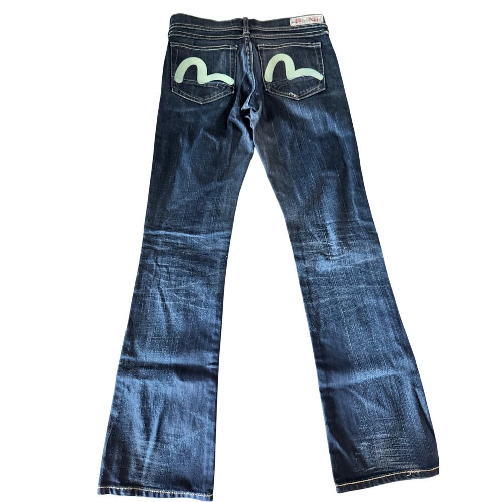 Evisu x Puma Jeans W28 L32 Y2K Low Rise Distressed Seagull Dark Wash Rare